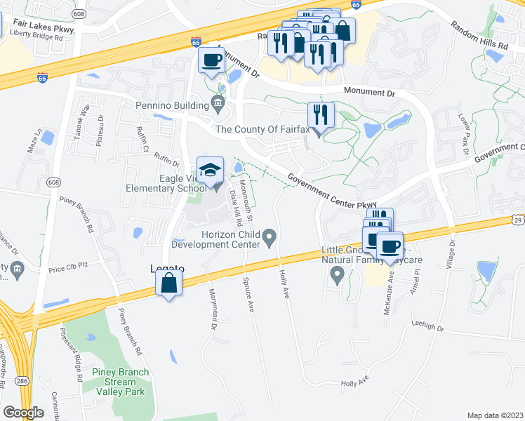 map of restaurants, bars, coffee shops, grocery stores, and more near 12024 Glen Alden Road in Fairfax