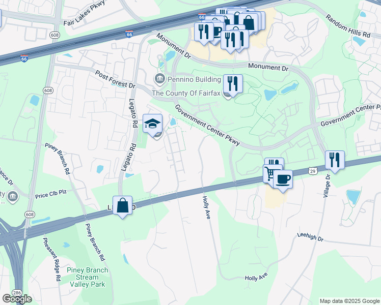 map of restaurants, bars, coffee shops, grocery stores, and more near 12024 Glen Alden Road in Fairfax