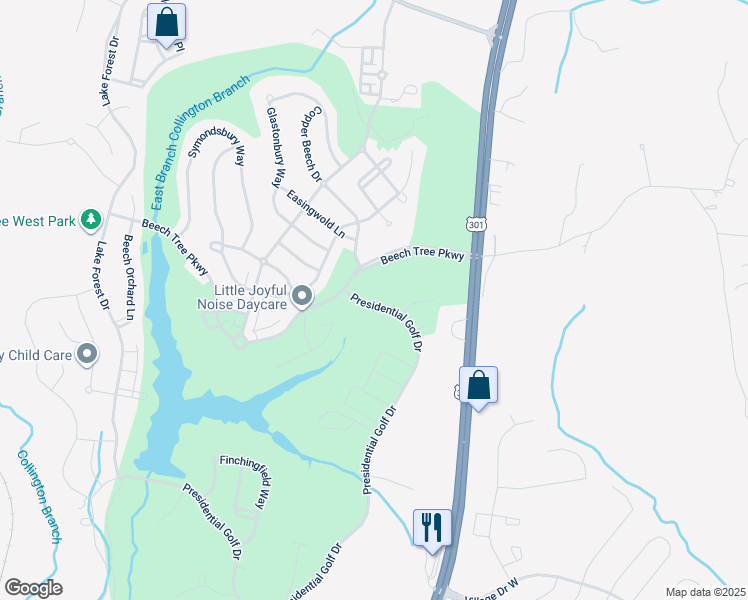 map of restaurants, bars, coffee shops, grocery stores, and more near 3002 Presidential Golf Drive in Upper Marlboro