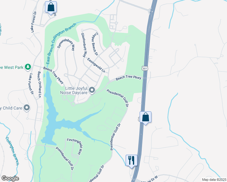 map of restaurants, bars, coffee shops, grocery stores, and more near 3002 Presidential Golf Drive in Upper Marlboro