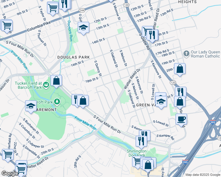 map of restaurants, bars, coffee shops, grocery stores, and more near 1917 South Quincy Street in Arlington