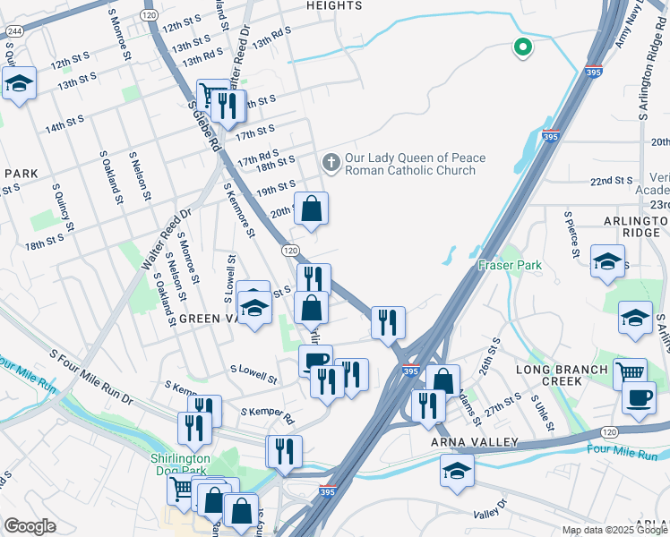 map of restaurants, bars, coffee shops, grocery stores, and more near 2969 22nd Street South in Arlington
