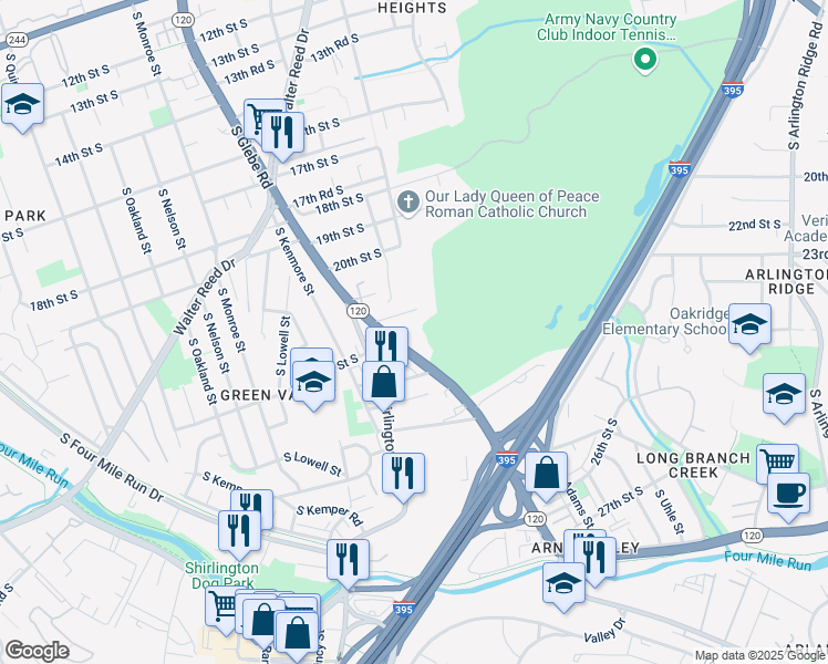 map of restaurants, bars, coffee shops, grocery stores, and more near 2969 22nd Street South in Arlington