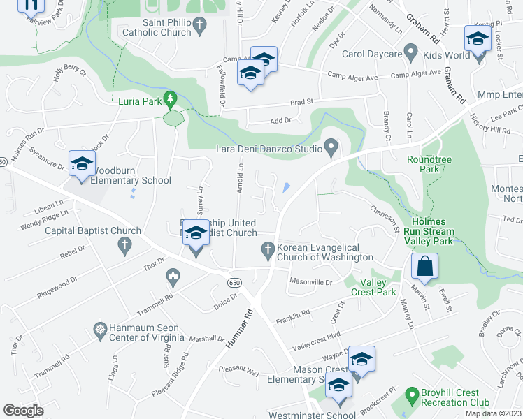 map of restaurants, bars, coffee shops, grocery stores, and more near 3422 Silver Maple Place in Falls Church