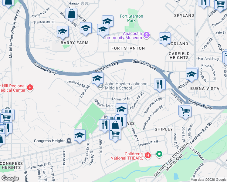 map of restaurants, bars, coffee shops, grocery stores, and more near 101 Independence Avenue Southeast in Washington