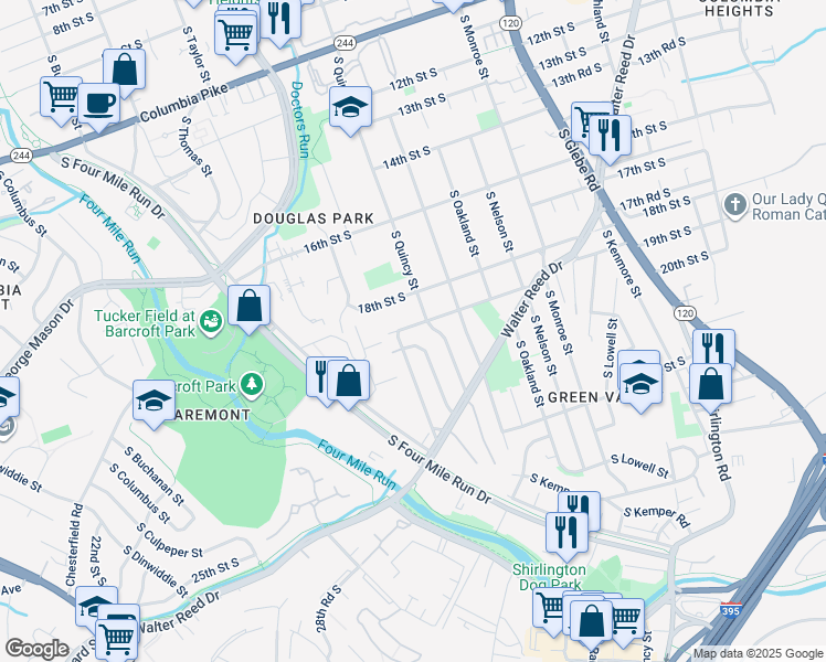 map of restaurants, bars, coffee shops, grocery stores, and more near 4008 19th Street South in Arlington