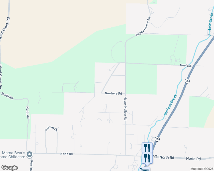 map of restaurants, bars, coffee shops, grocery stores, and more near 13637 Happy Hollow Road in Orchard City