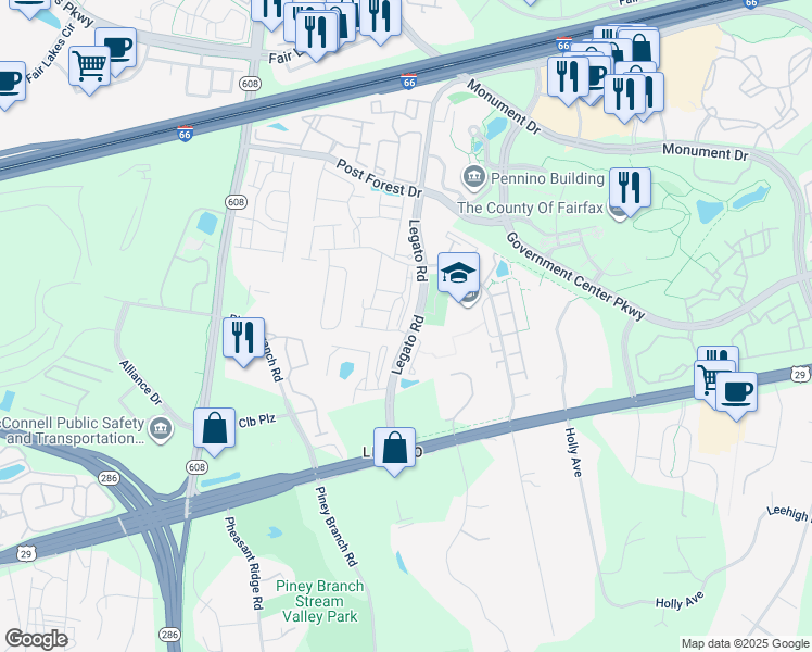 map of restaurants, bars, coffee shops, grocery stores, and more near 4601 Whittemore Place in Fairfax