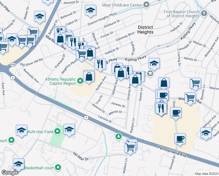map of restaurants, bars, coffee shops, grocery stores, and more near 101 Independence Avenue Southeast in Washington