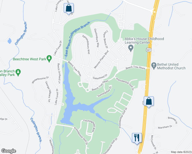 map of restaurants, bars, coffee shops, grocery stores, and more near 2813 Galeshead Drive in Upper Marlboro