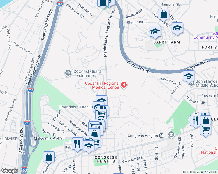 map of restaurants, bars, coffee shops, grocery stores, and more near 101 Independence Avenue Southeast in Washington