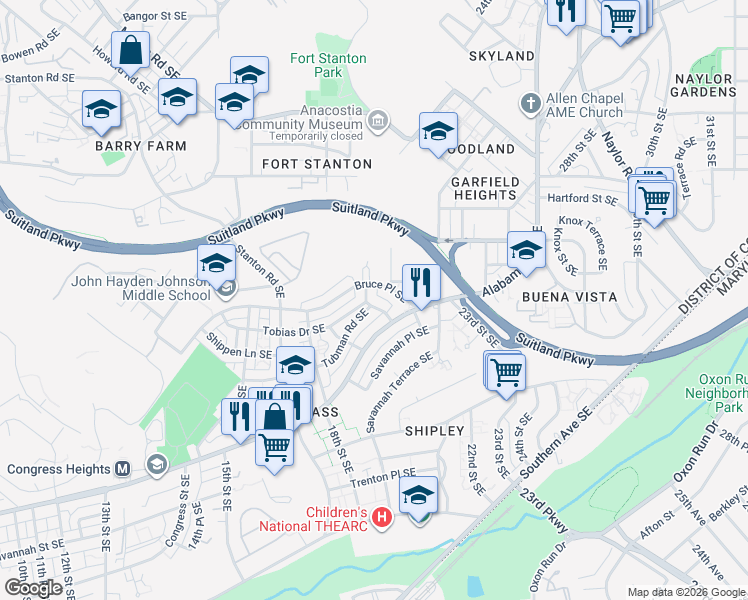 map of restaurants, bars, coffee shops, grocery stores, and more near 101 Independence Avenue Southeast in Washington