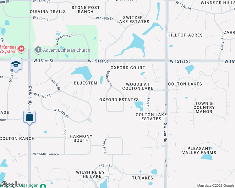 map of restaurants, bars, coffee shops, grocery stores, and more near 15310 Melrose Street in Overland Park