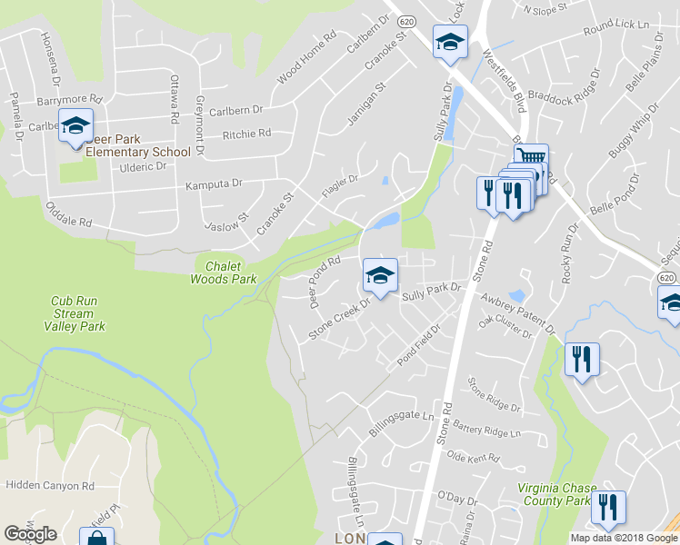 map of restaurants, bars, coffee shops, grocery stores, and more near 5802 Cub Stream Drive in Centreville
