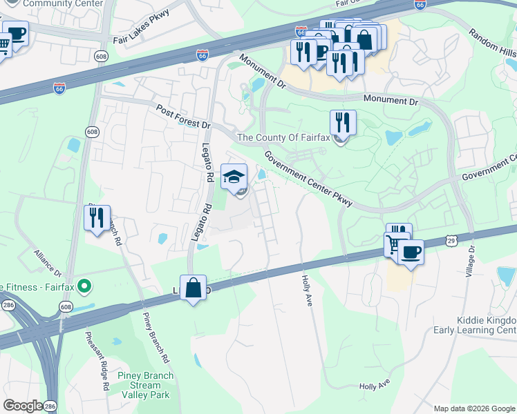 map of restaurants, bars, coffee shops, grocery stores, and more near Dixie Hill Road in Fairfax