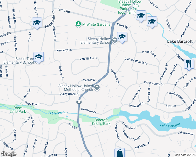 map of restaurants, bars, coffee shops, grocery stores, and more near 3428 Sleepy Hollow Road in Falls Church