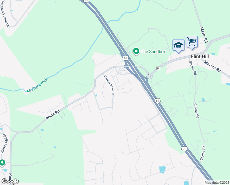 map of restaurants, bars, coffee shops, grocery stores, and more near 1320 Forest Way Drive in Wentzville