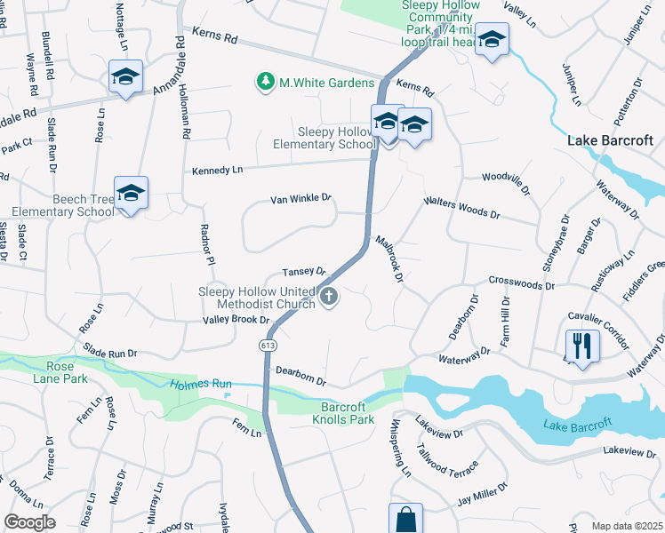 map of restaurants, bars, coffee shops, grocery stores, and more near 3428 Sleepy Hollow Road in Falls Church