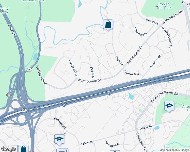 map of restaurants, bars, coffee shops, grocery stores, and more near 5293 Ellicott Drive in Centreville