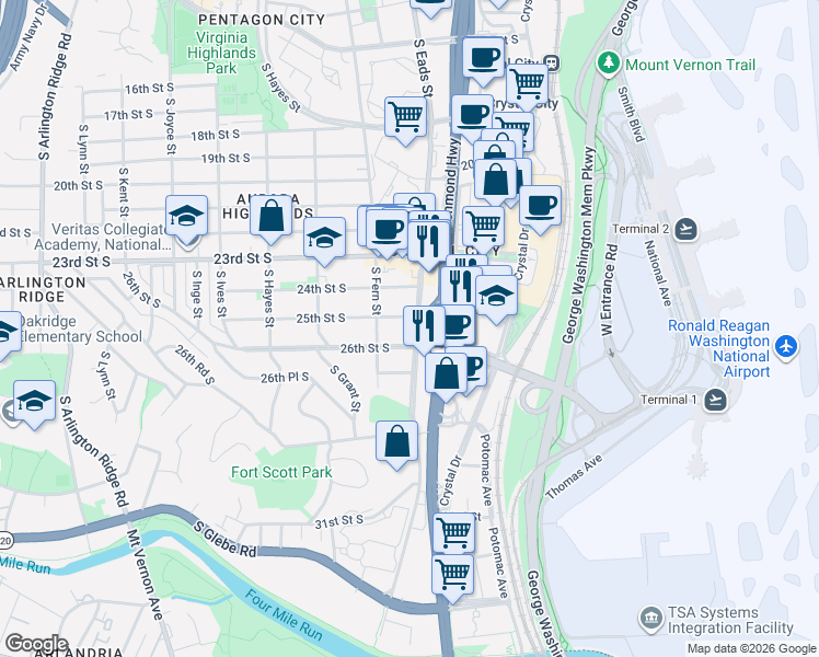 map of restaurants, bars, coffee shops, grocery stores, and more near 101 Independence Avenue Southeast in Washington