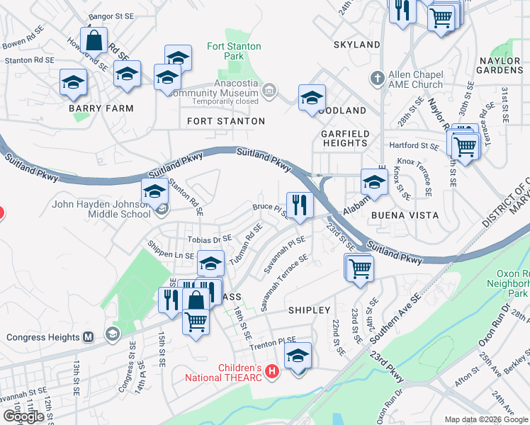 map of restaurants, bars, coffee shops, grocery stores, and more near 101 Independence Avenue Southeast in Washington