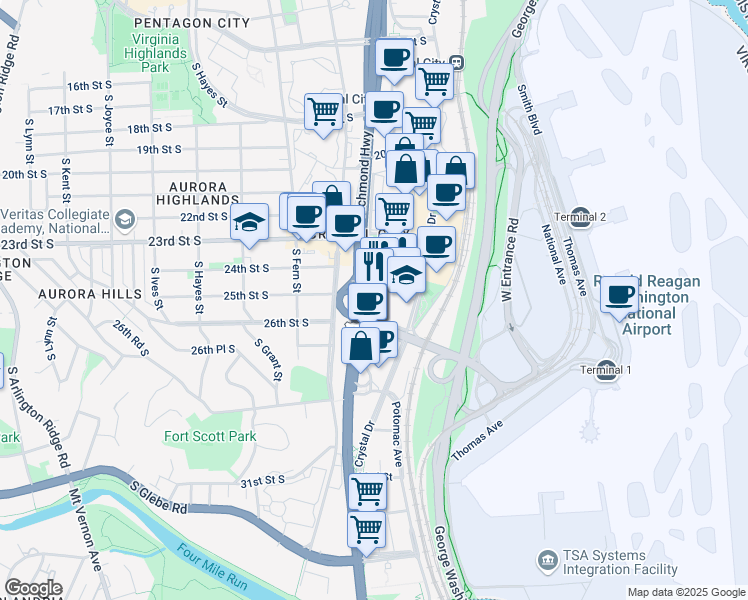 map of restaurants, bars, coffee shops, grocery stores, and more near 101 Independence Avenue Southeast in Washington