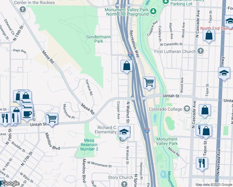 map of restaurants, bars, coffee shops, grocery stores, and more near 1220 Cooper Avenue in Colorado Springs
