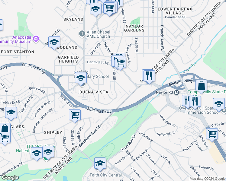map of restaurants, bars, coffee shops, grocery stores, and more near 101 Independence Avenue Southeast in Washington
