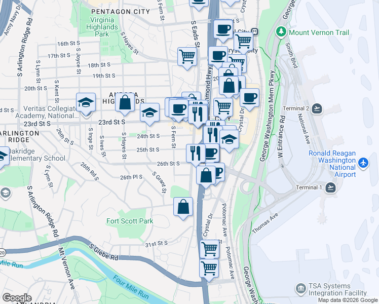 map of restaurants, bars, coffee shops, grocery stores, and more near 101 Independence Avenue Southeast in Washington