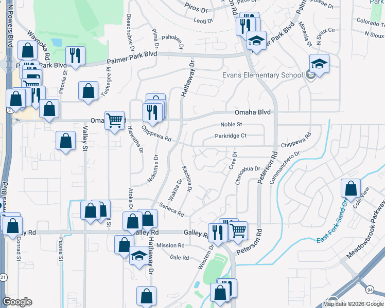 map of restaurants, bars, coffee shops, grocery stores, and more near 667 Soaring Eagle Drive in Colorado Springs
