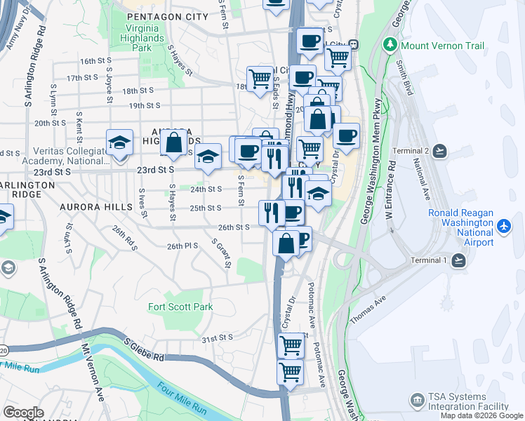 map of restaurants, bars, coffee shops, grocery stores, and more near 101 Independence Avenue Southeast in Washington