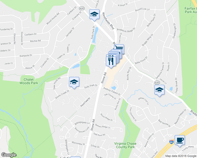 map of restaurants, bars, coffee shops, grocery stores, and more near 14572 Croatan Drive in Centreville
