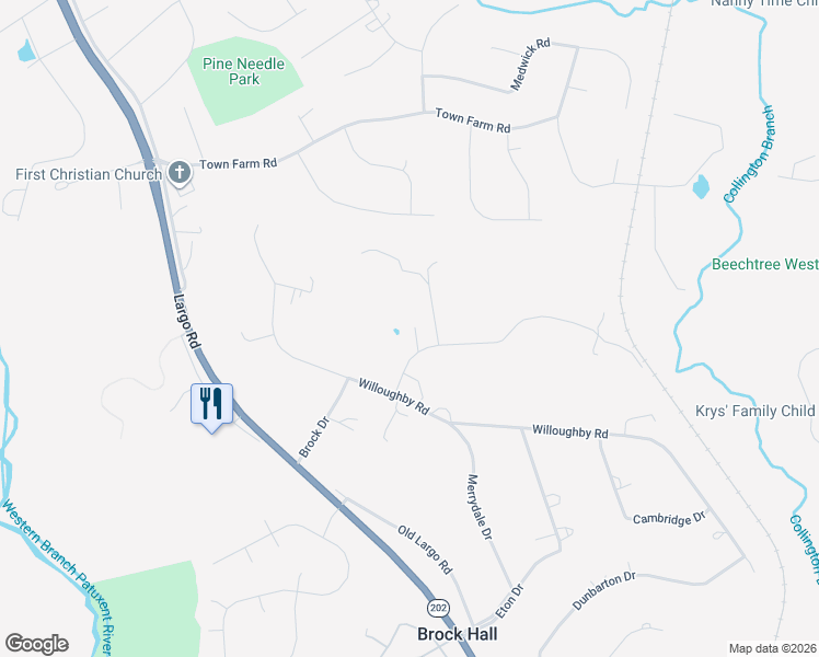 map of restaurants, bars, coffee shops, grocery stores, and more near 14110 Thorpe Lane in Upper Marlboro