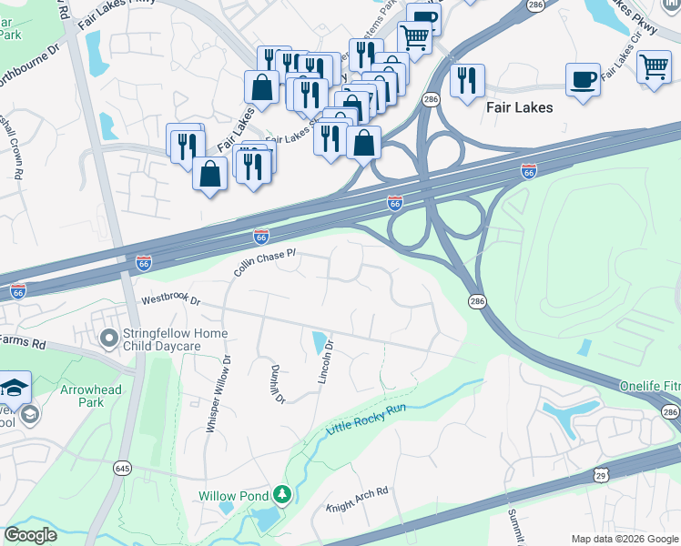 map of restaurants, bars, coffee shops, grocery stores, and more near 4934 Sammy Joe Drive in Fairfax