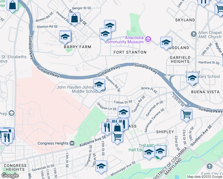 map of restaurants, bars, coffee shops, grocery stores, and more near 101 Independence Avenue Southeast in Washington