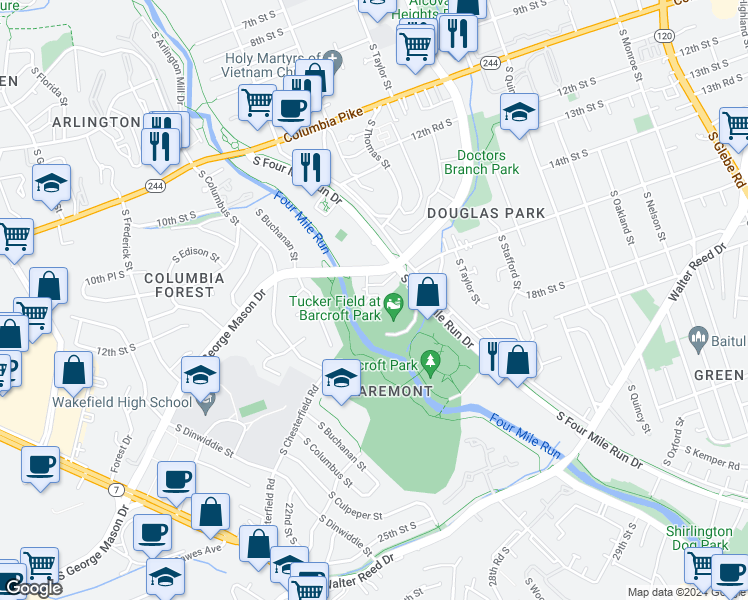 map of restaurants, bars, coffee shops, grocery stores, and more near 101 Independence Avenue Southeast in Washington