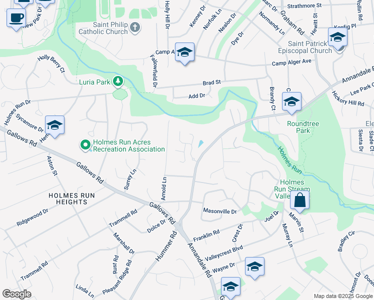 map of restaurants, bars, coffee shops, grocery stores, and more near 3405 Silver Maple Place in Falls Church