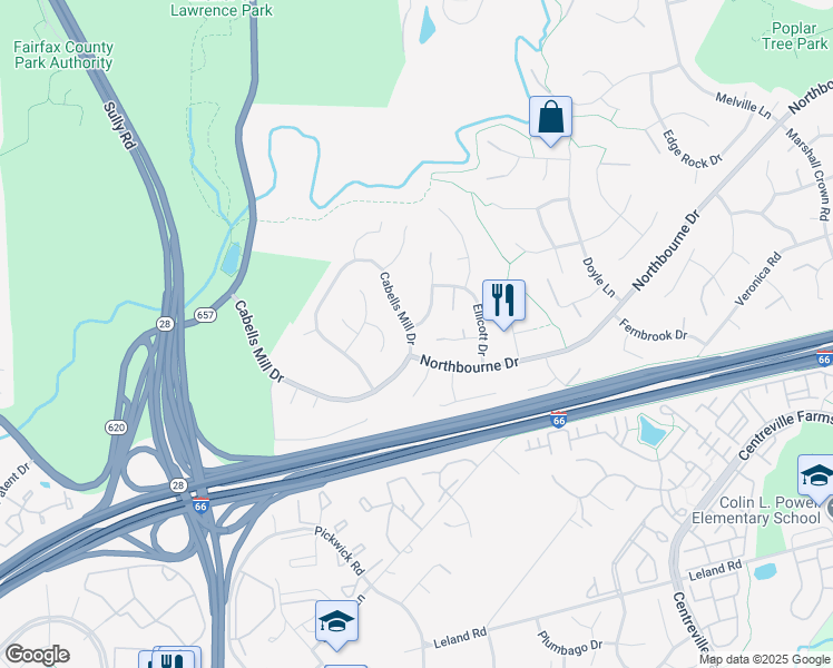 map of restaurants, bars, coffee shops, grocery stores, and more near 13767 Cabells Mill Drive in Centreville