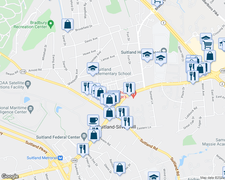 map of restaurants, bars, coffee shops, grocery stores, and more near 4719 Toles Park Drive in Suitland-Silver Hill