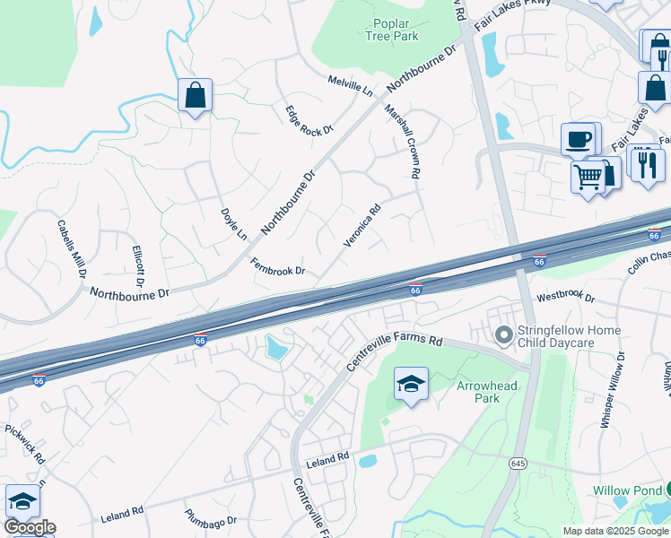 map of restaurants, bars, coffee shops, grocery stores, and more near 5127 Veronica Road in Centreville