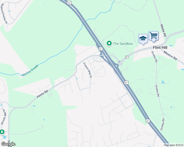 map of restaurants, bars, coffee shops, grocery stores, and more near 1320 Forest Way Drive in Wentzville