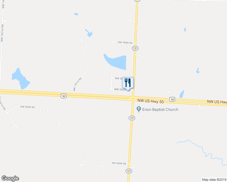 map of restaurants, bars, coffee shops, grocery stores, and more near 1380 Northwest 555th Road in Holden