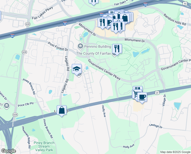 map of restaurants, bars, coffee shops, grocery stores, and more near 4422 Holly Avenue in Fairfax