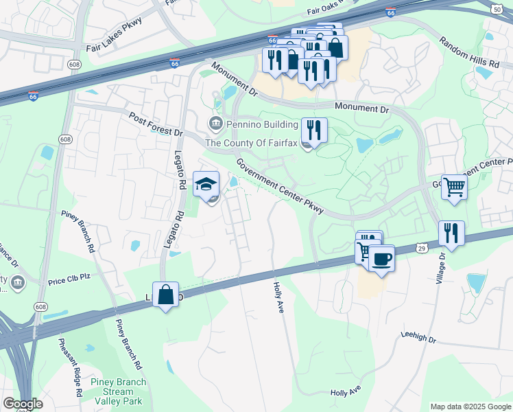 map of restaurants, bars, coffee shops, grocery stores, and more near 4422 Holly Avenue in Fairfax