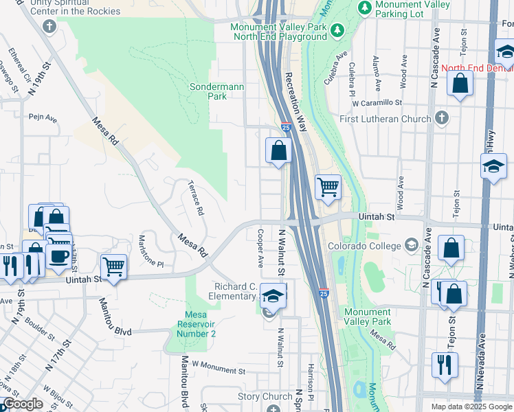 map of restaurants, bars, coffee shops, grocery stores, and more near 1220 Cooper Avenue in Colorado Springs
