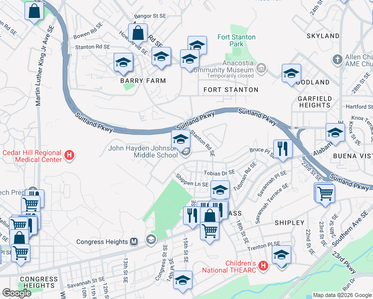 map of restaurants, bars, coffee shops, grocery stores, and more near 101 Independence Avenue Southeast in Washington