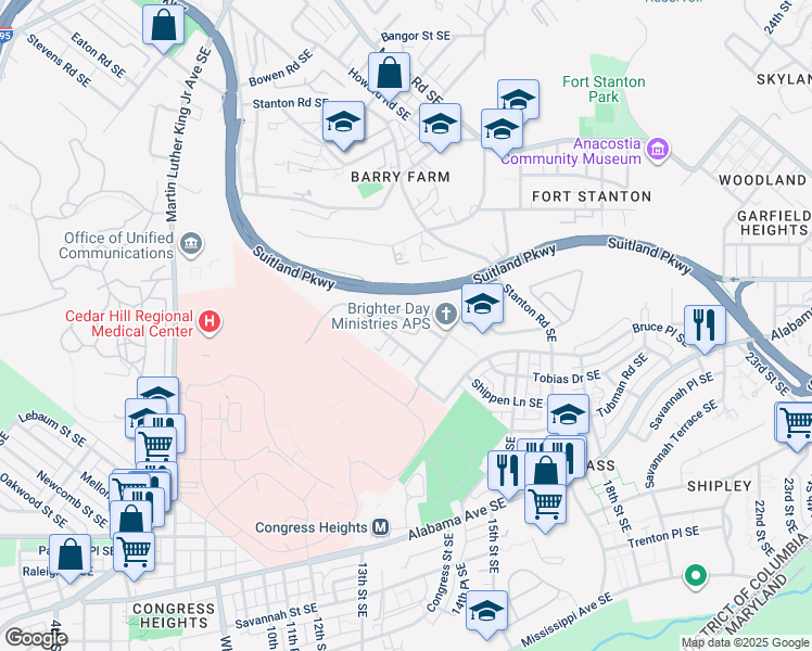 map of restaurants, bars, coffee shops, grocery stores, and more near 101 Independence Avenue Southeast in Washington