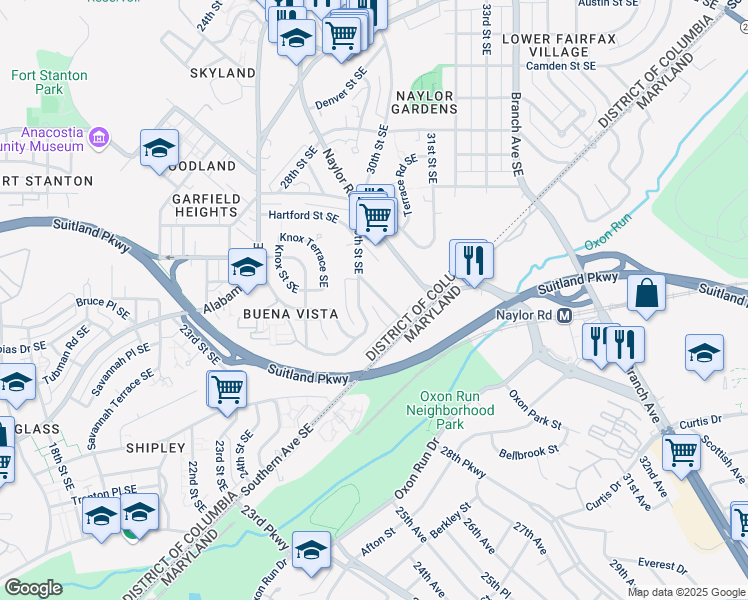 map of restaurants, bars, coffee shops, grocery stores, and more near 3039 30th Street Southeast in Washington