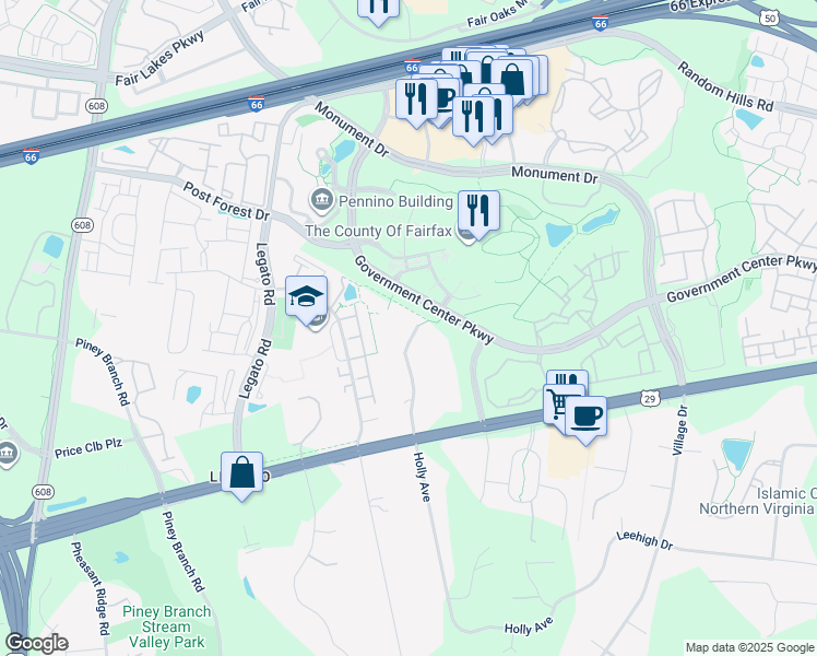 map of restaurants, bars, coffee shops, grocery stores, and more near 4460 Holly Avenue in Fairfax