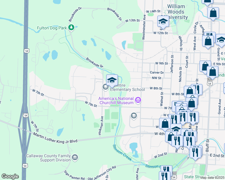 map of restaurants, bars, coffee shops, grocery stores, and more near 706 Hickman Avenue in Fulton